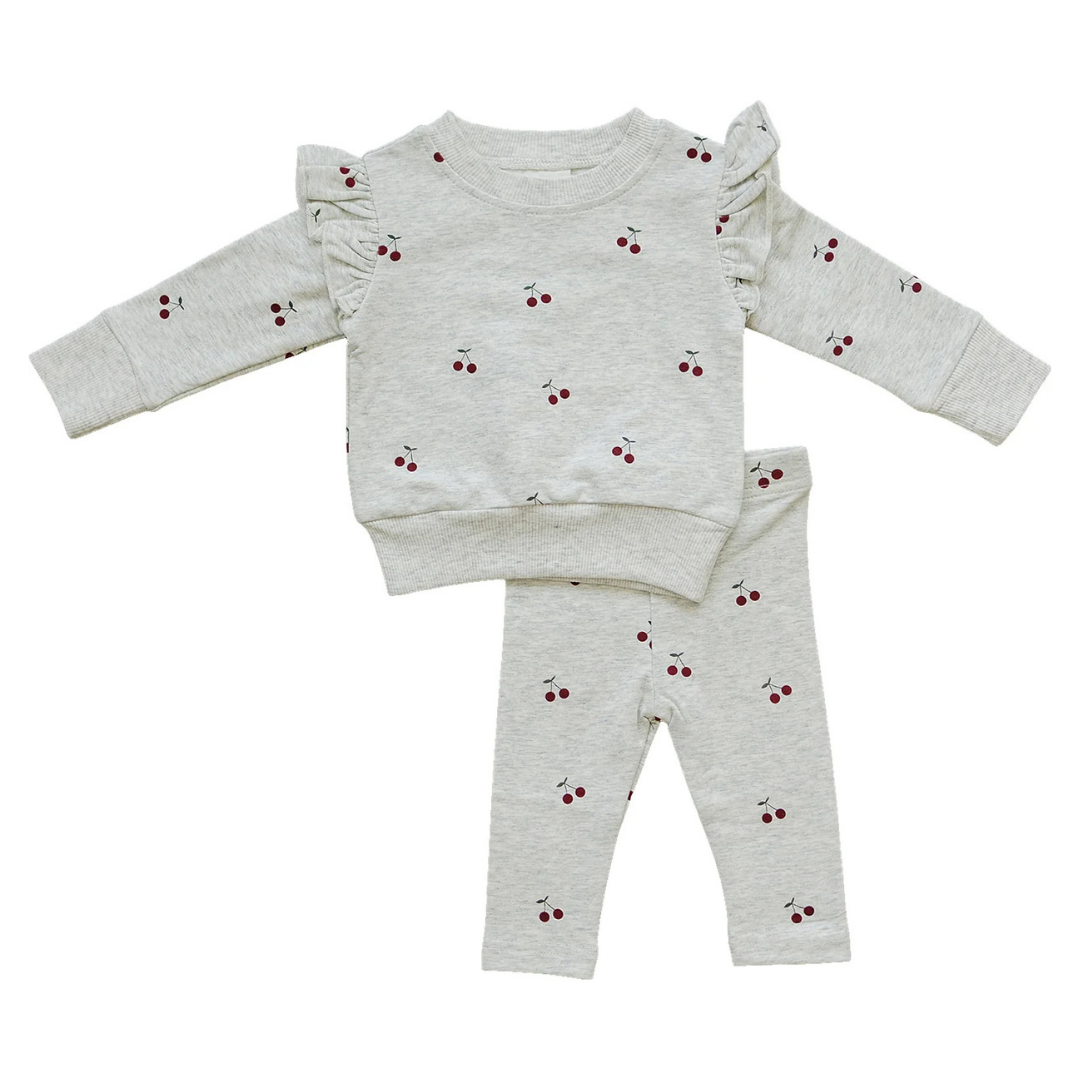 Cherry Ruffle French Terry Set | Mebie