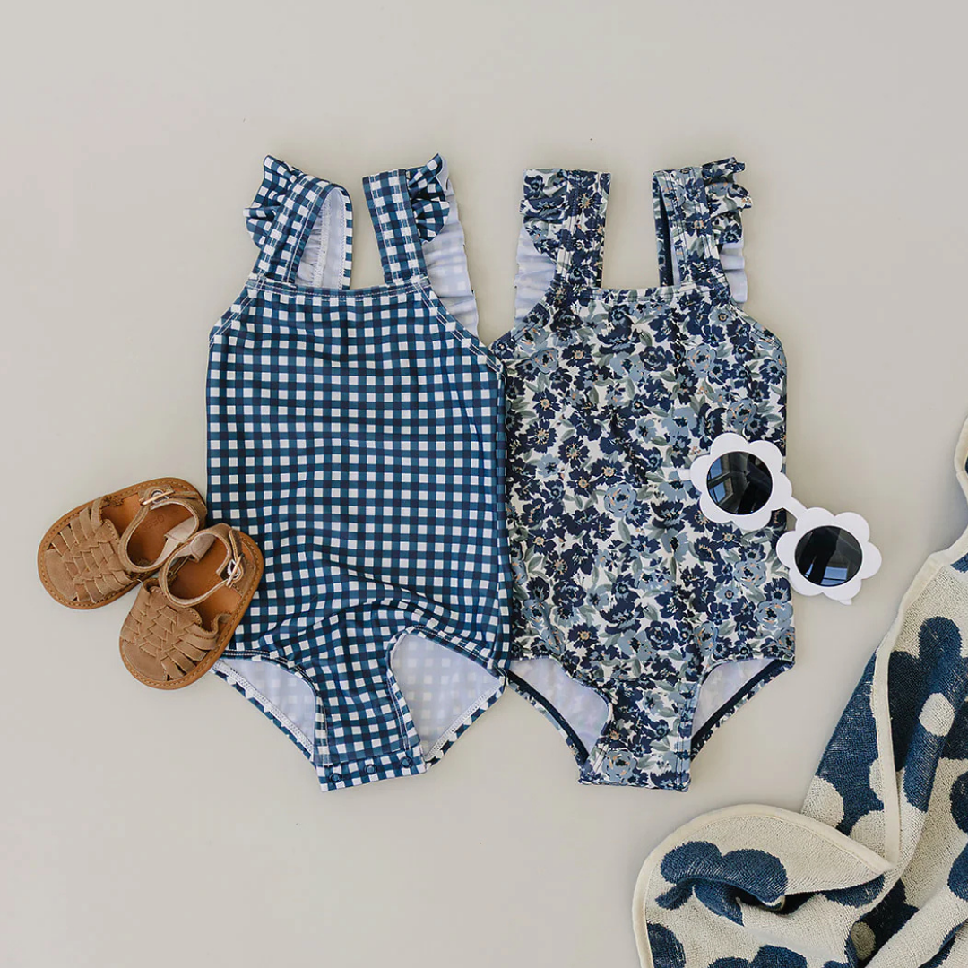 Navy Gingham One Piece | Mebie Baby