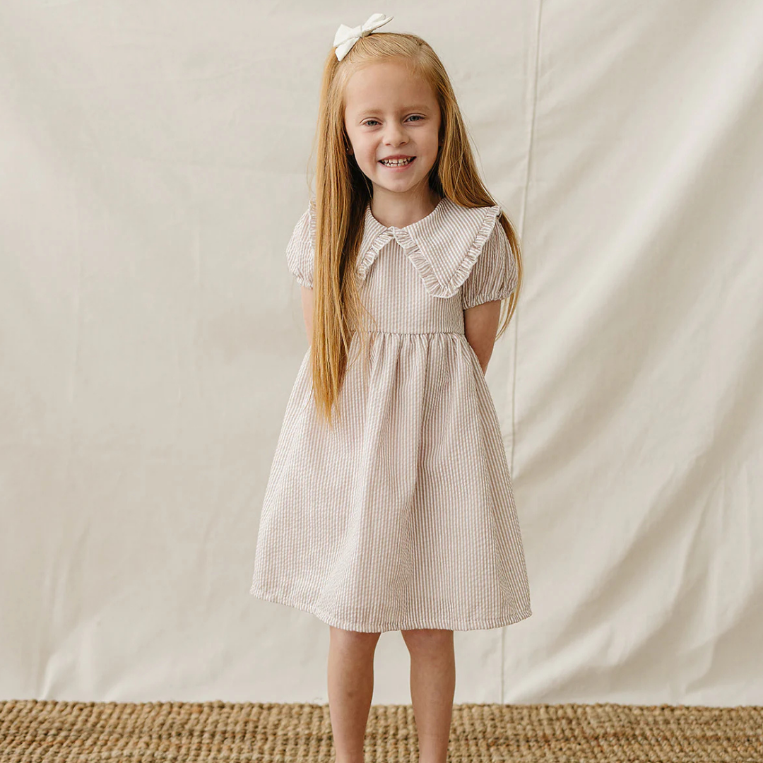 Taupe stripe Peter Pan Collar Dress | Mebie