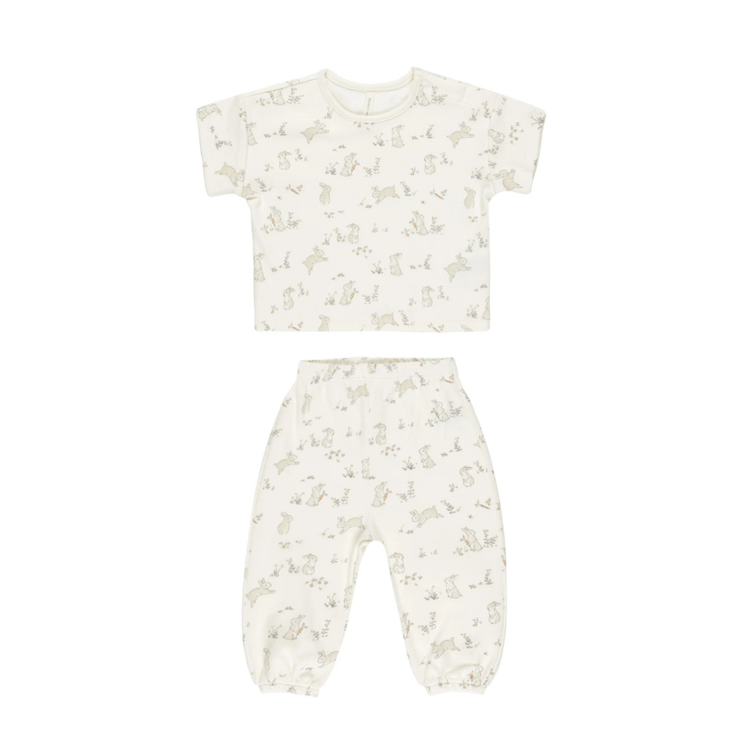 Ensemble t-shirt et pantalon coton bio lapins | Quincy Mae