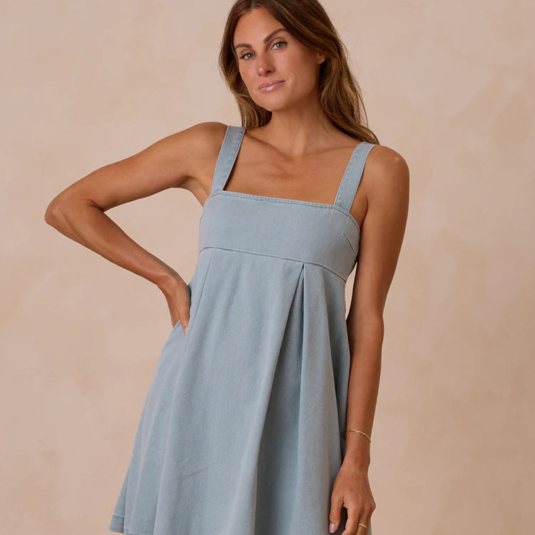 Denim Mini Dress Ocean | Rylee + Cru