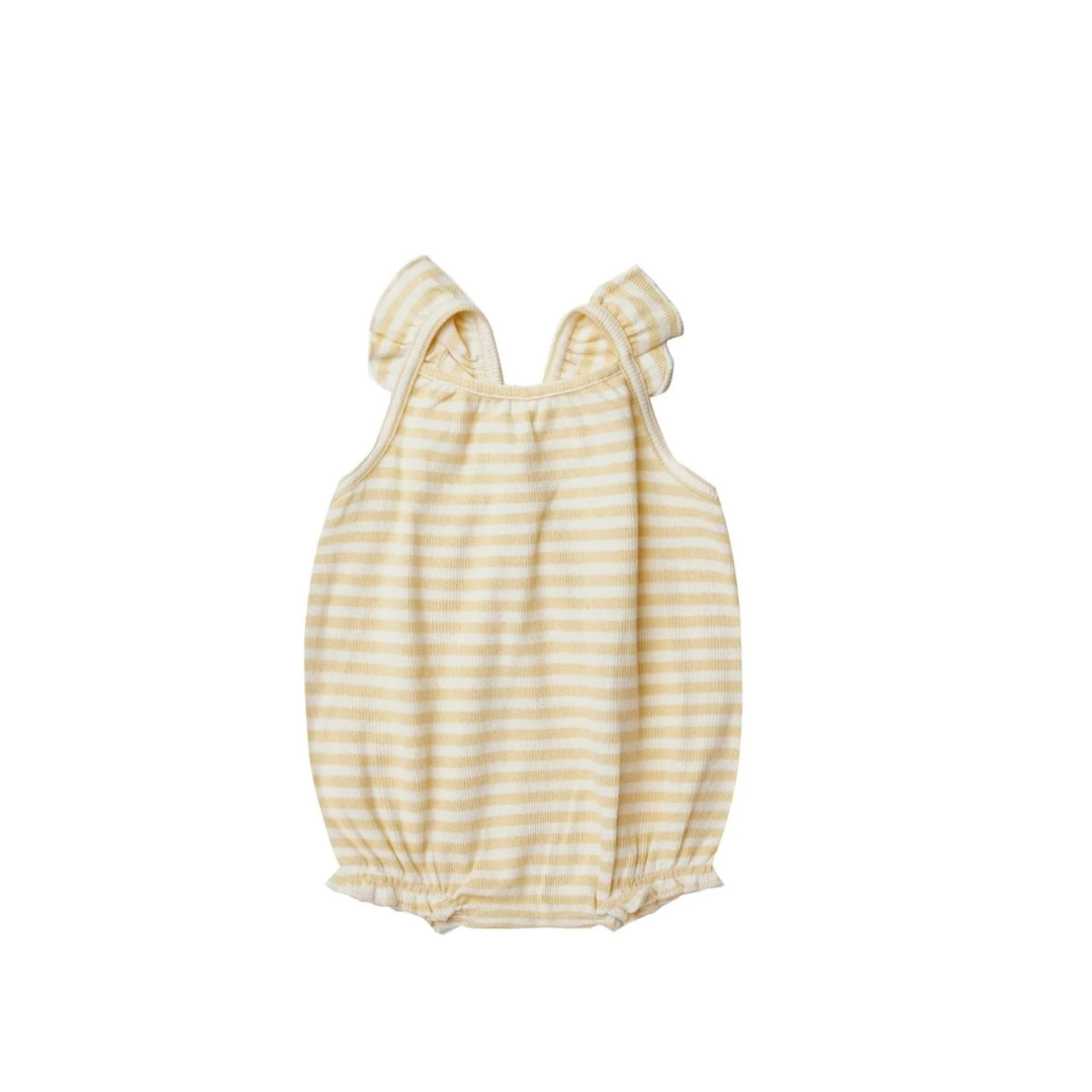 Yellow striped romper 3-6M | Quincy Mae