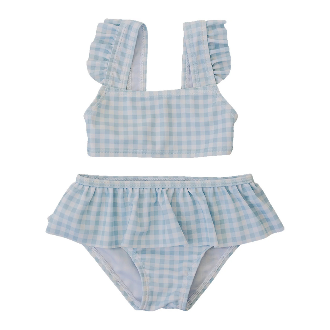 Light Blue Gingham Ruffle bikini | Mebie