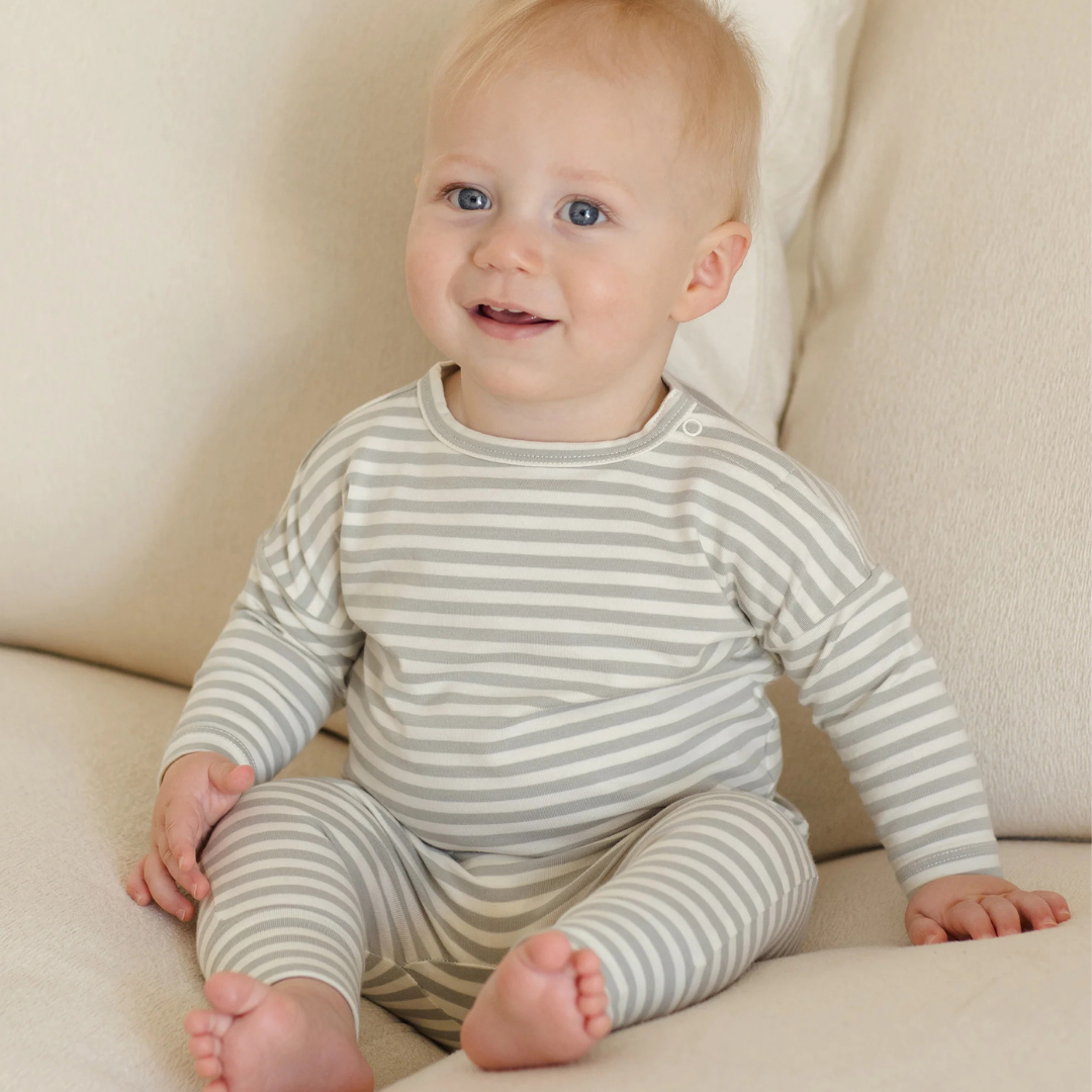 Ensemble cotton bio rayures sauge | Quincy Mae
