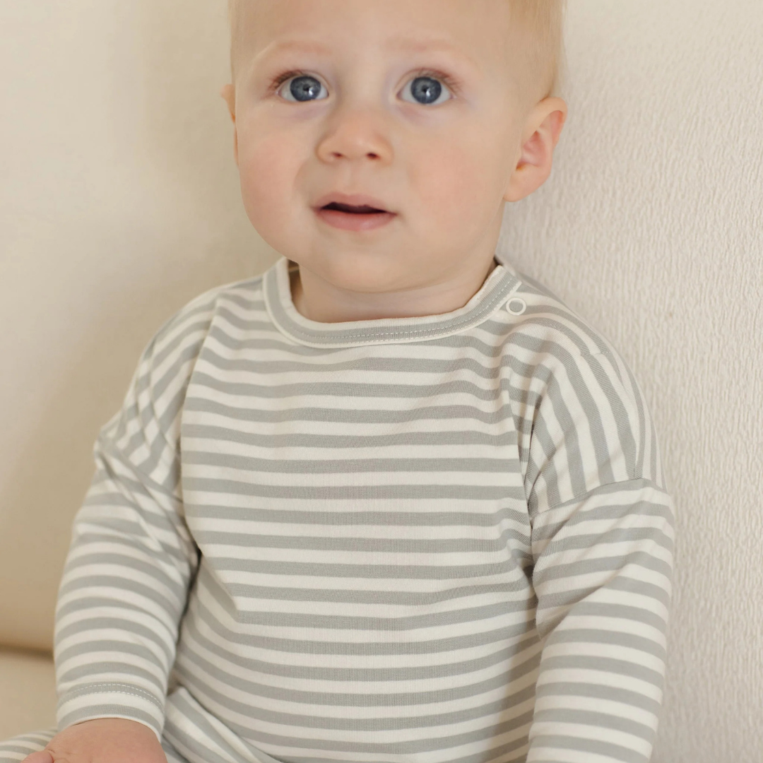 Ensemble cotton bio rayures sauge | Quincy Mae