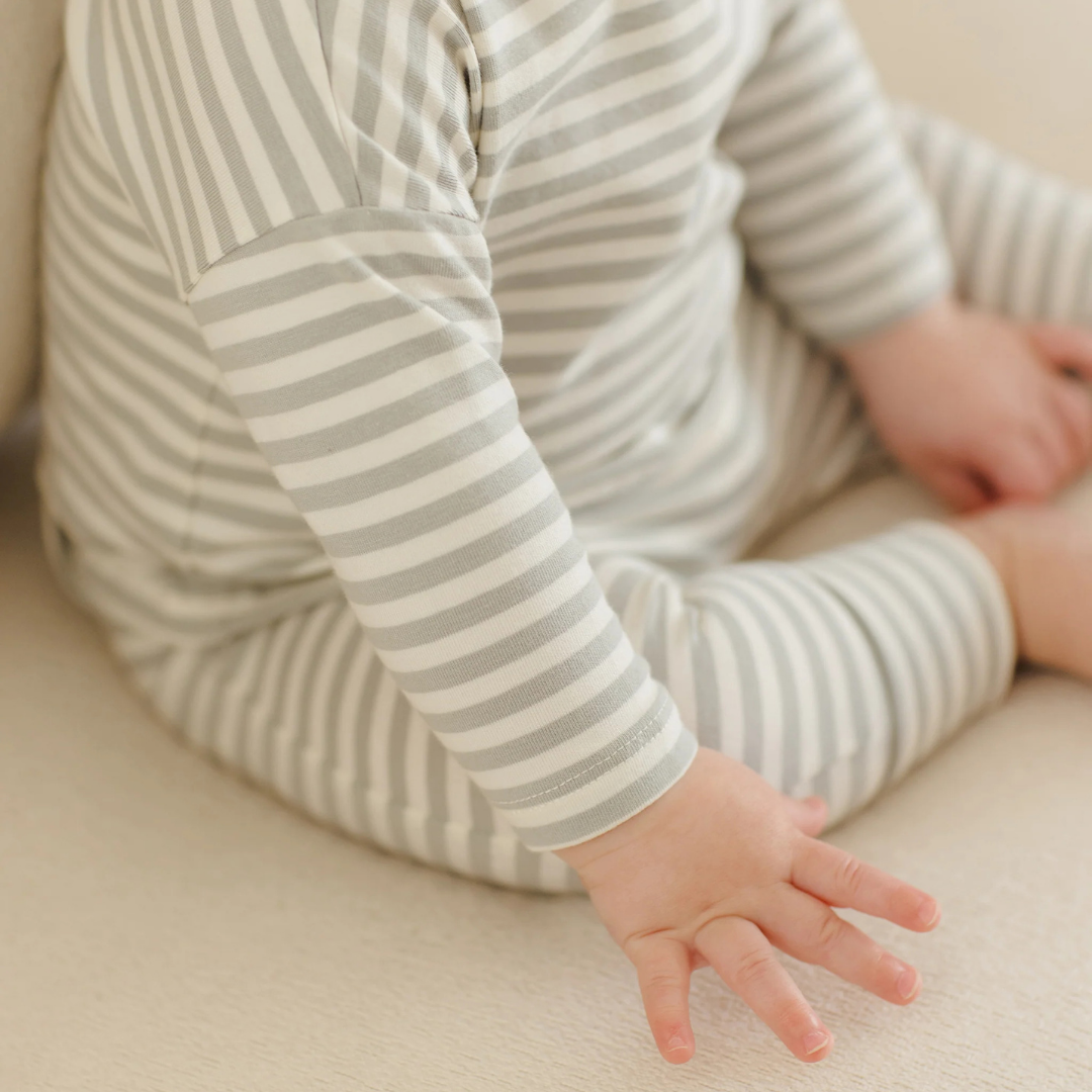 Ensemble cotton bio rayures sauge | Quincy Mae