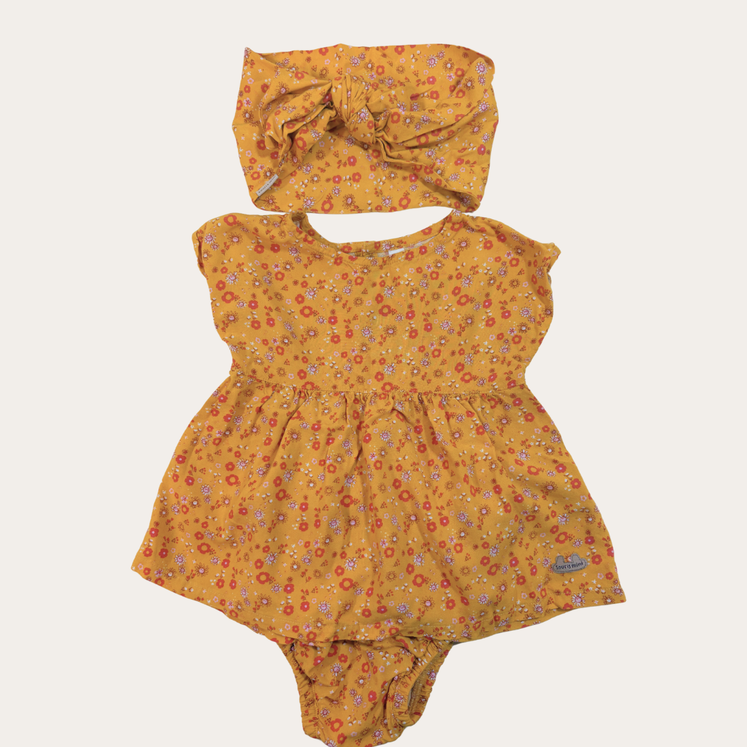 SM | Robe et bandeau jaune floral Souris Mini 12-18