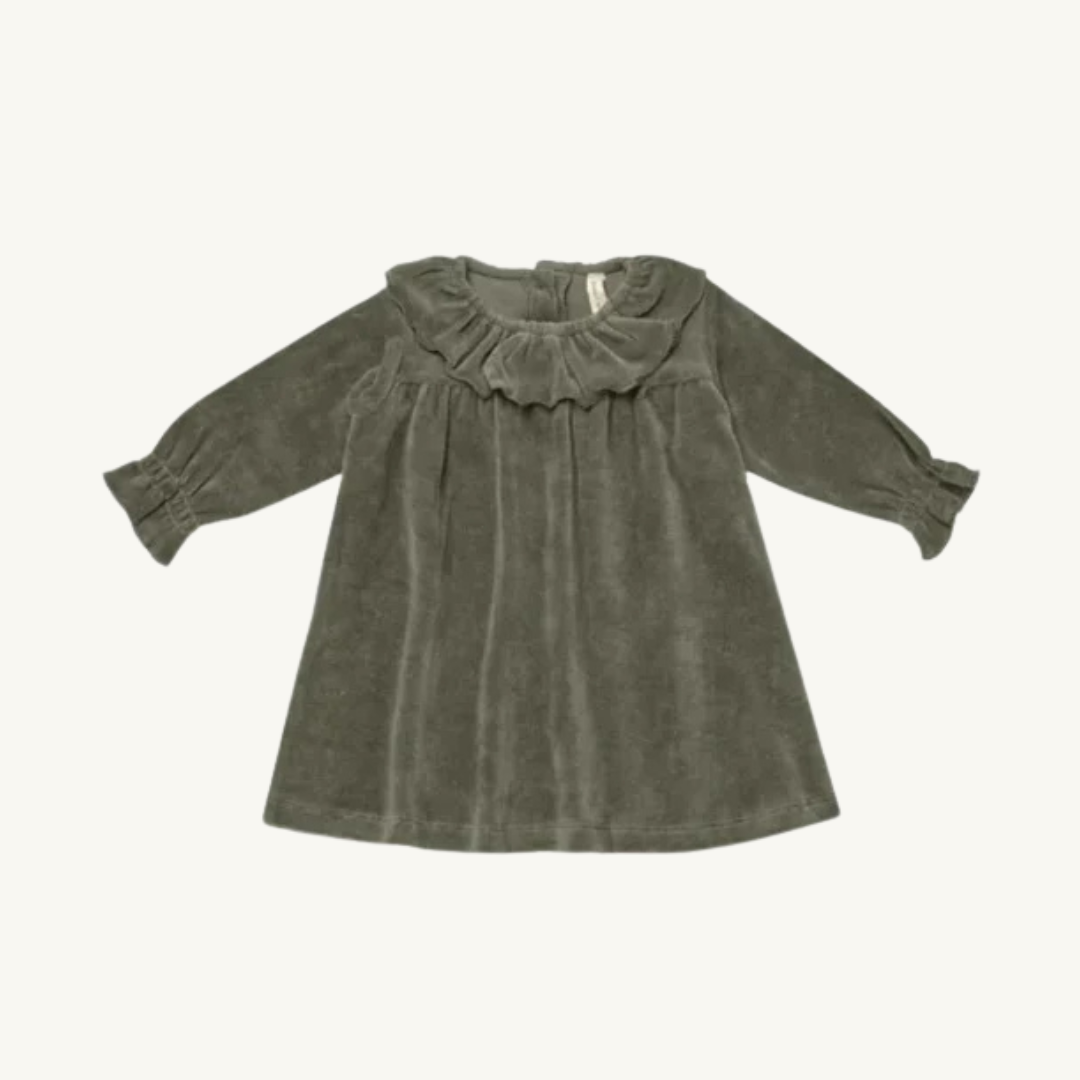 Robe velour vert forêt 18-24 mois |Quincy Mae