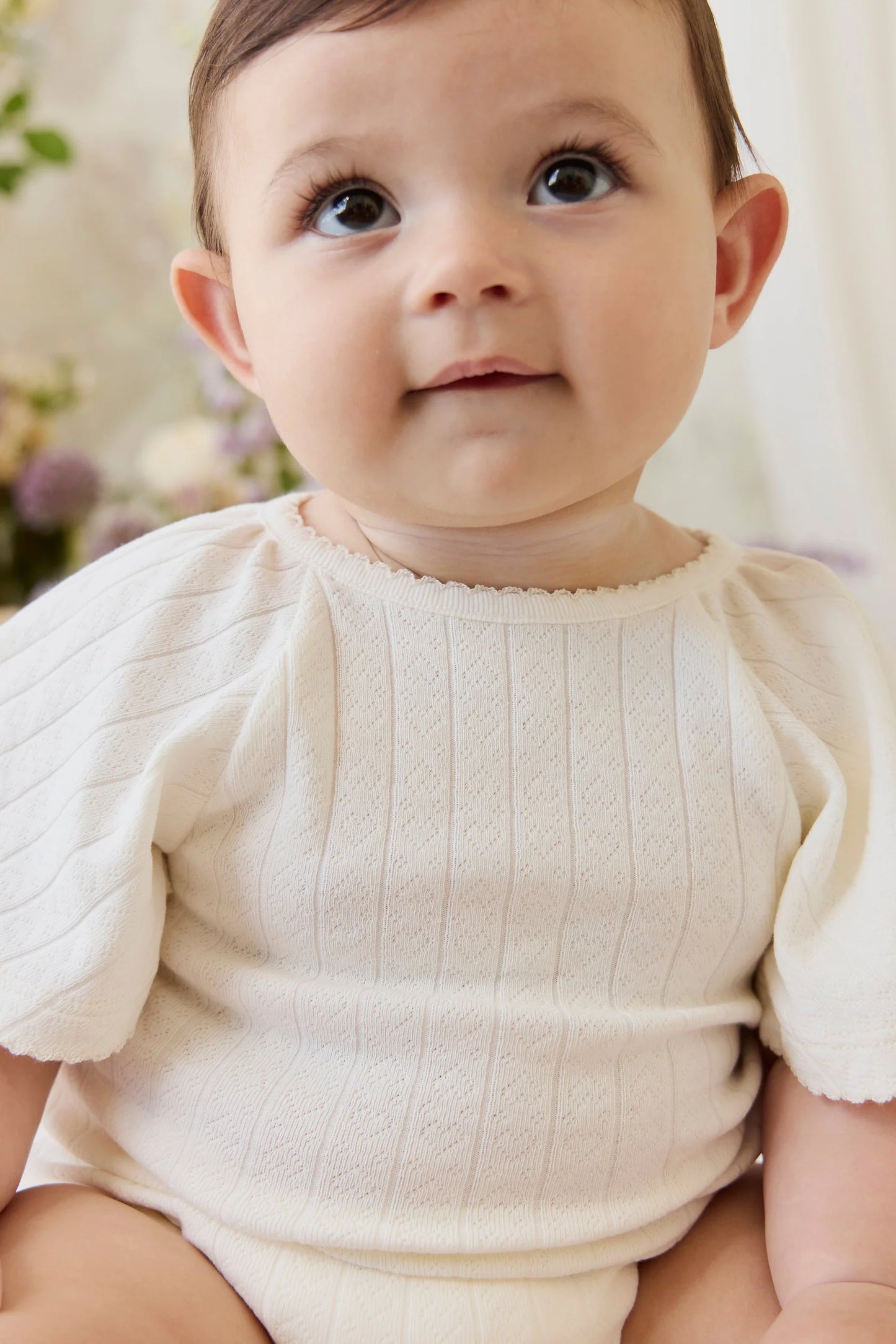 Organic Cotton Josephine Playsuit Sweet Heart Pointelle Parchement | Jamie Kay