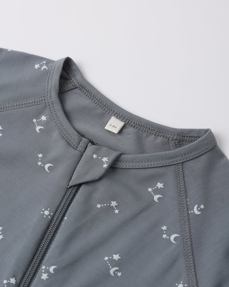 Bamboo zip footie + knotted baby hat washed indigo | Quincy Mae