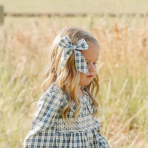 Blue Plaid Hair Bow | Mebie