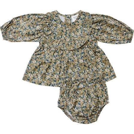 Venetian Floral long Sleeve Ruffle Cotton Dress 0-3M | Mebie