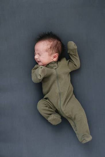 Winter Green Organic Cotton Ribbed Zipper | Mebie