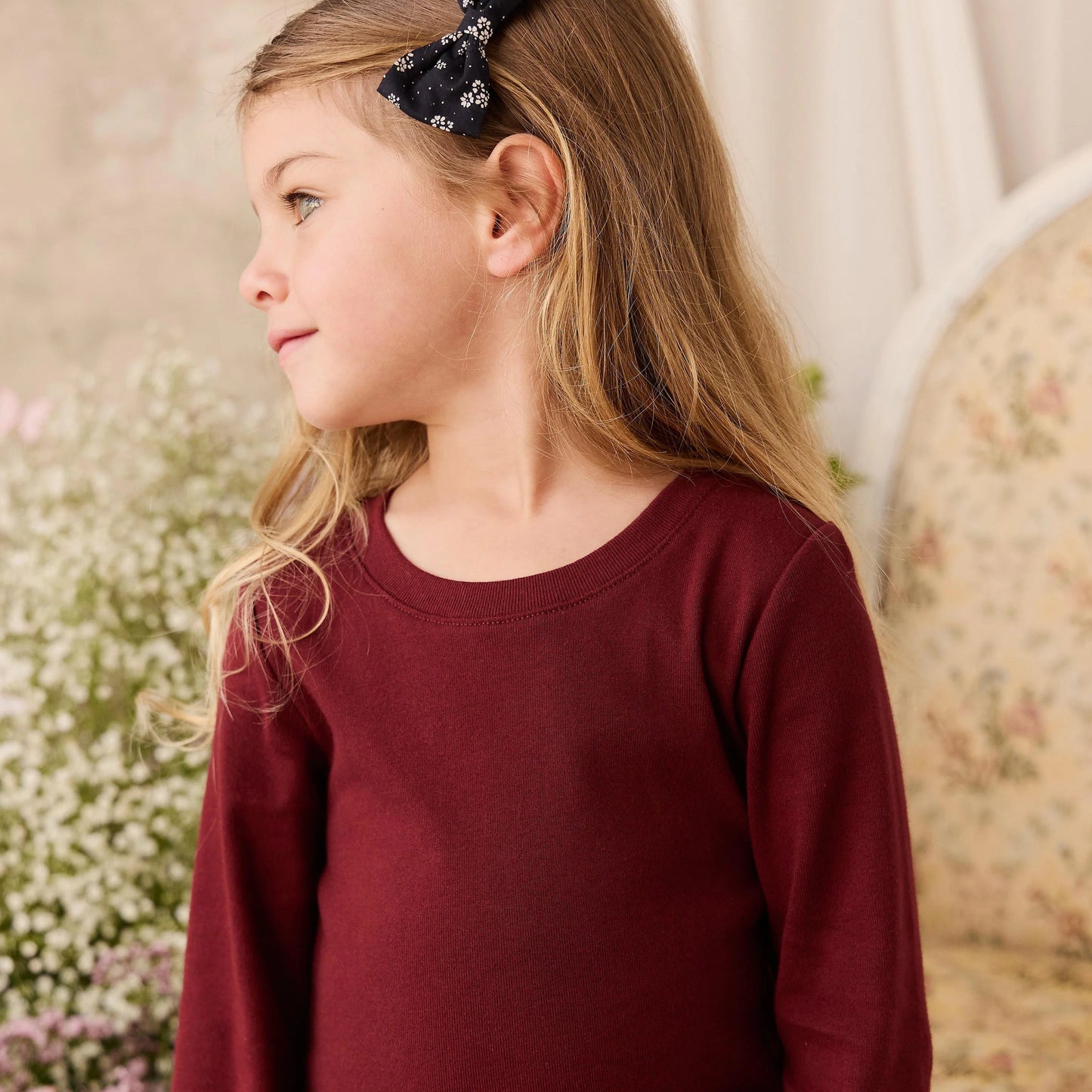 Rib Helene Long Sleeve Top - Burgundy | Jamie Kay