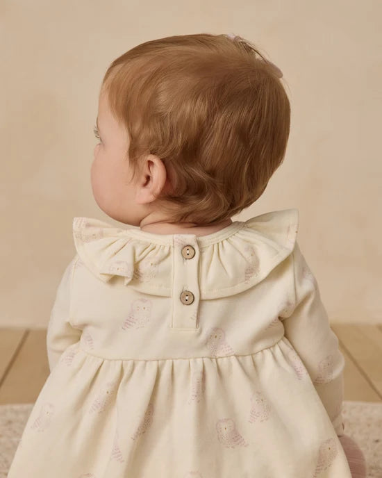 Ruffle Collar Jersey Dress Snow Owls | Quincy Mae