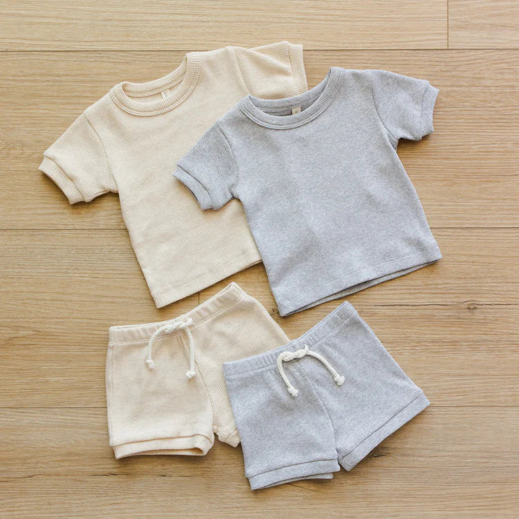 Ribbed Shortie Set Dusty Blue | Quincy Mae