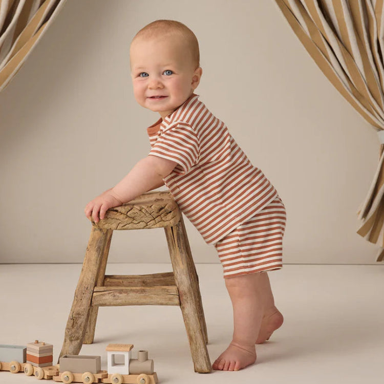 Boxy Pocket Tee + Short Set Poppy Stripe | Quincy Mae