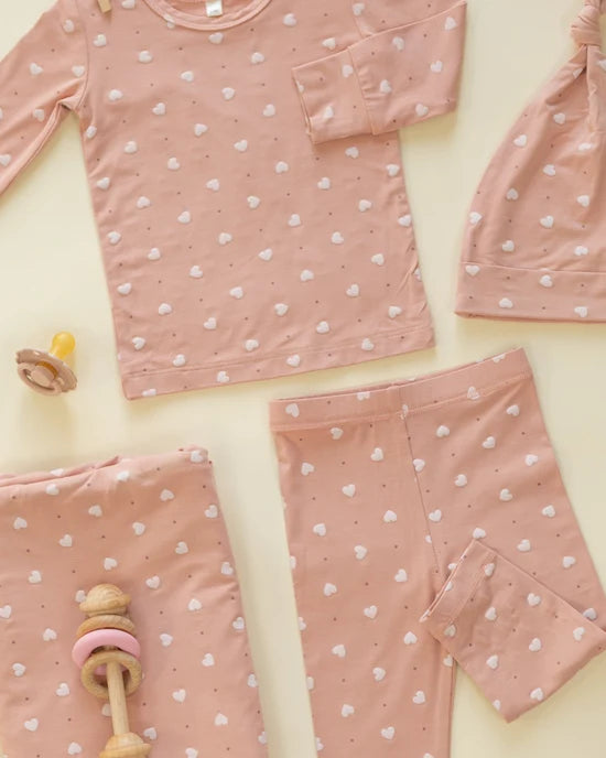 Bamboo Pajama Set Pink Hearts | Quincy Mae