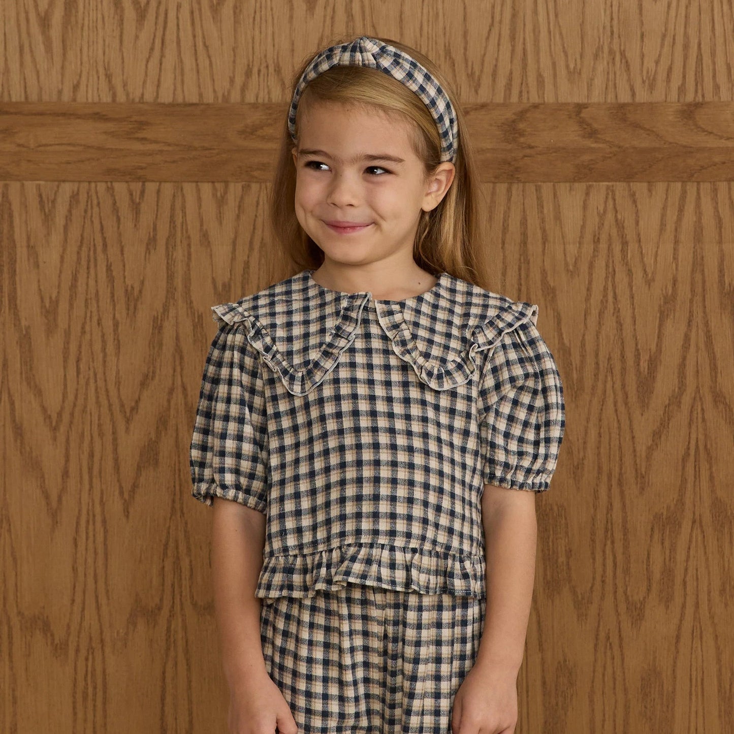 Navy Check pants And Blouse Set | Rylee + Cru