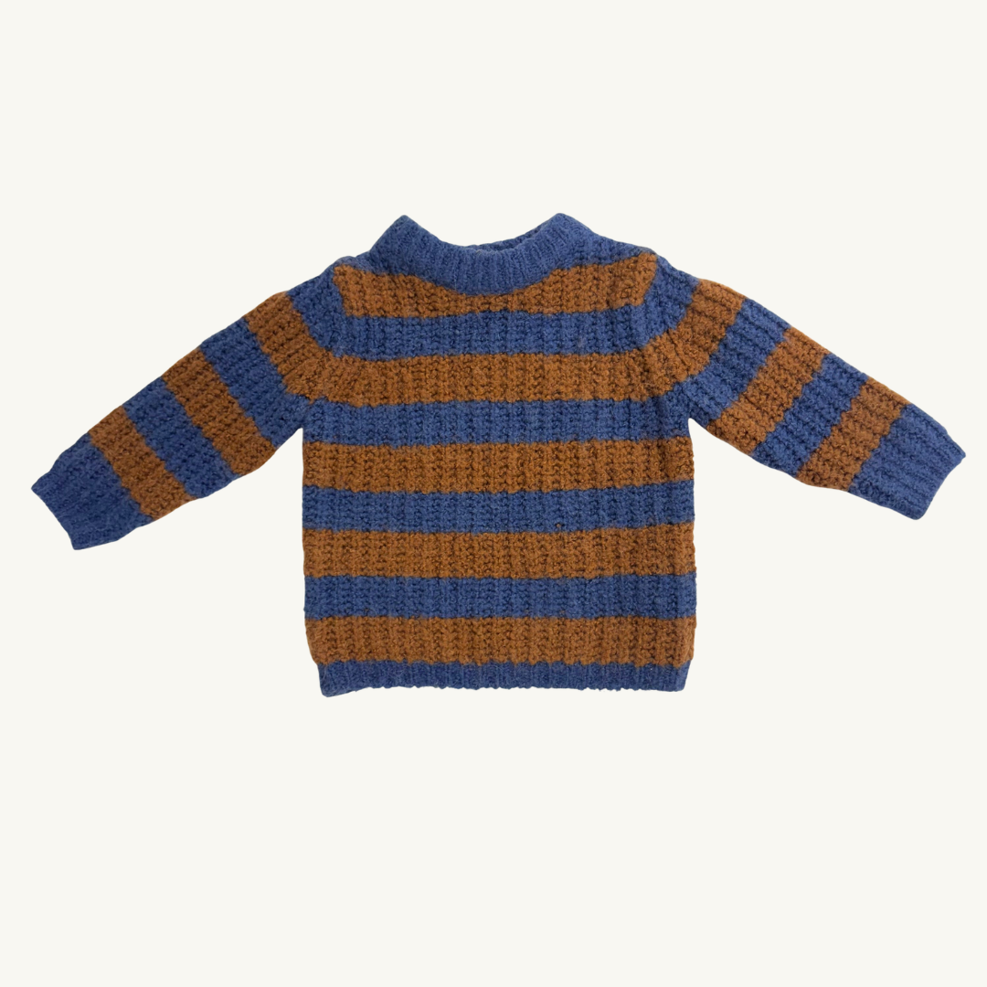 SH | Zara chandail tricot rayé bleu et brick 9-12 M