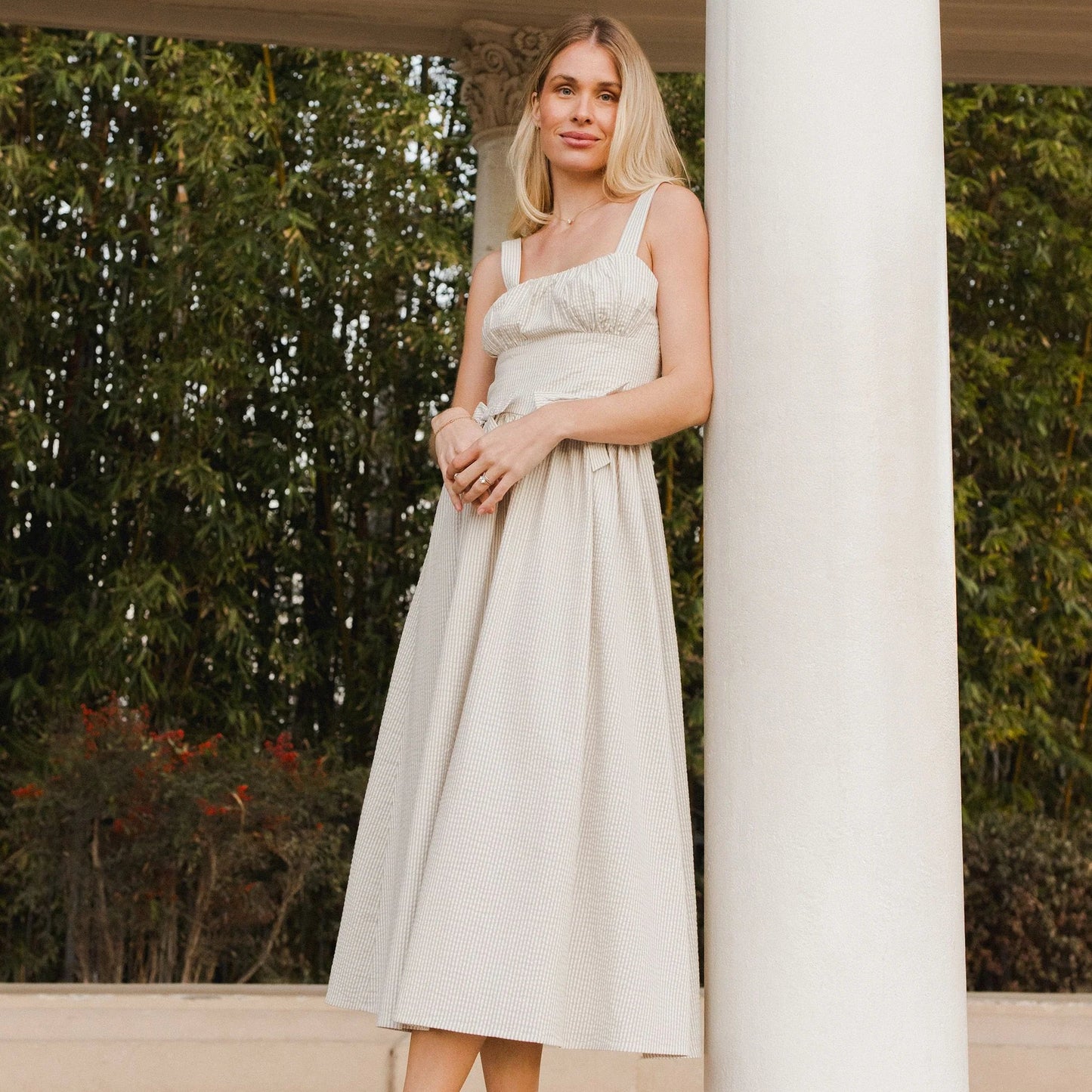 Robe Betsy rayures sauge | Noralee