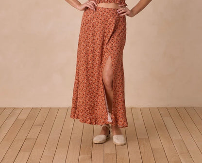 Button Slit Skirt Red Floral | Rylee + Cru