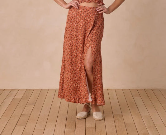 Button Slit Skirt Red Floral | Rylee + Cru
