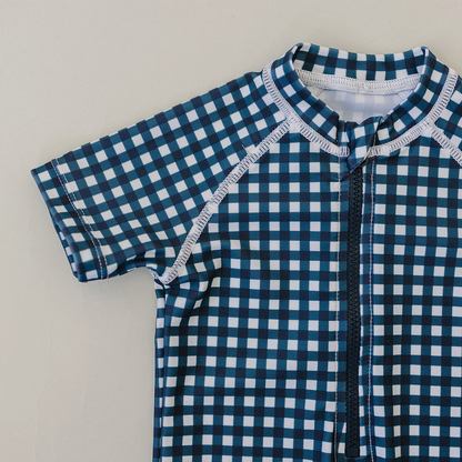 Zipper swimsuit navy gingham | Mebie
