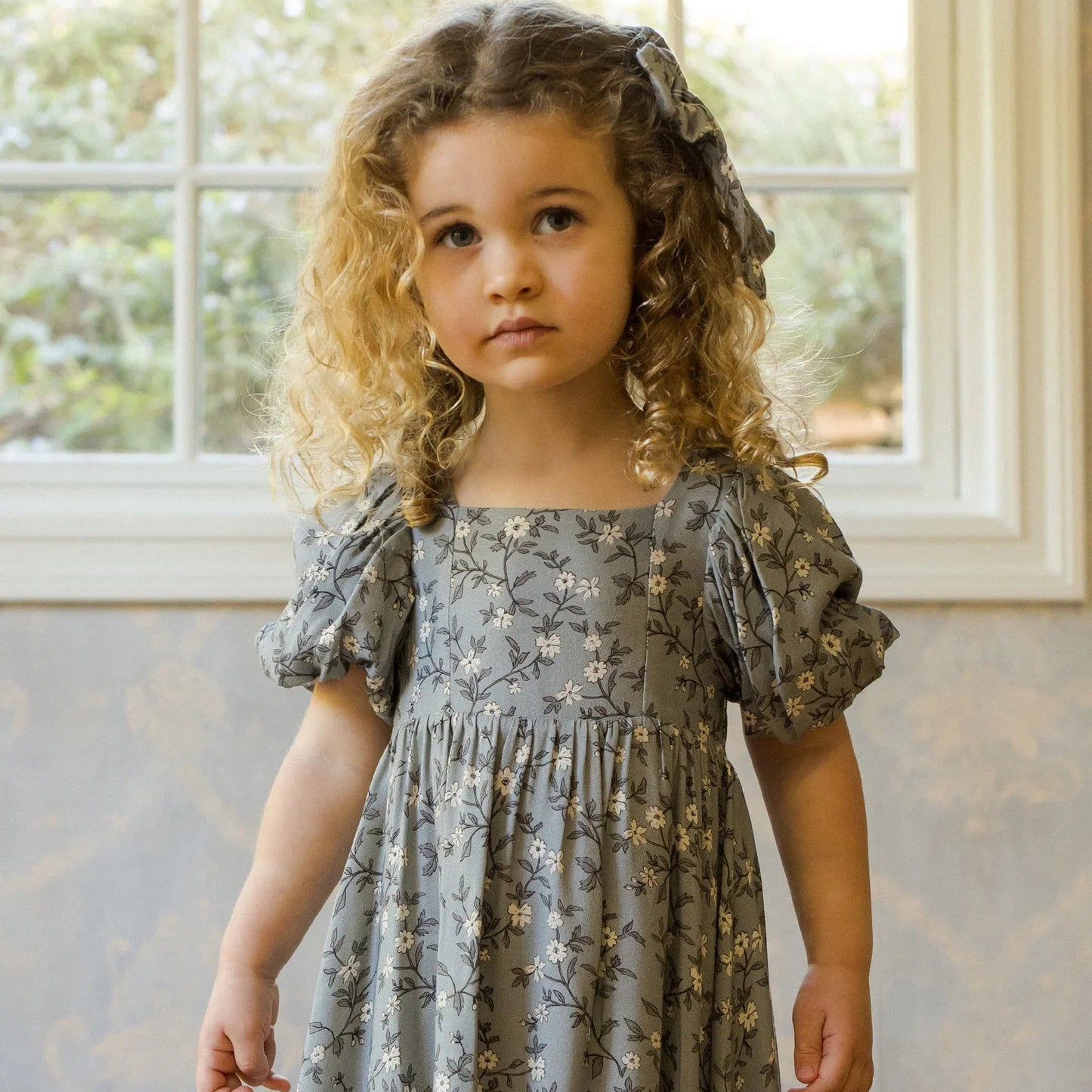 Augusta Dress French Blue Floral 2Y | Noralee