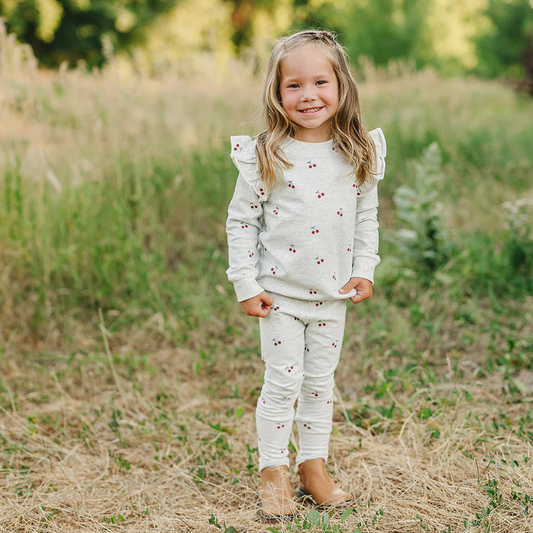 Cherry Ruffle French Terry Set | Mebie