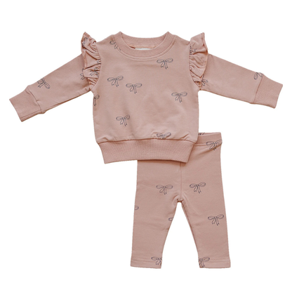Pink Ribbon Ruffle French Terry Set | Mebie