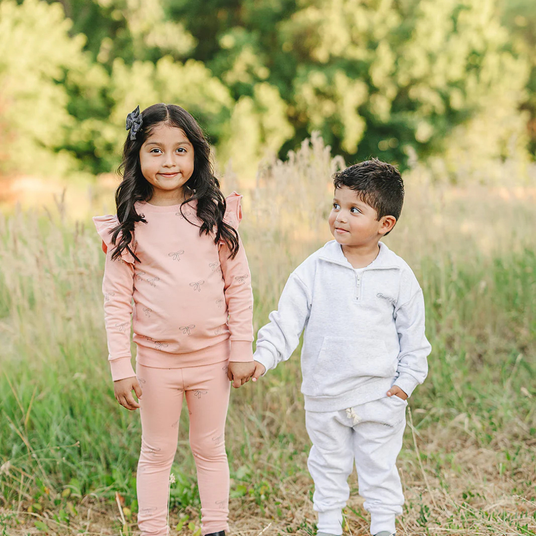 Pink Ribbon Ruffle French Terry Set | Mebie