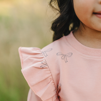 Pink Ribbon Ruffle French Terry Set | Mebie