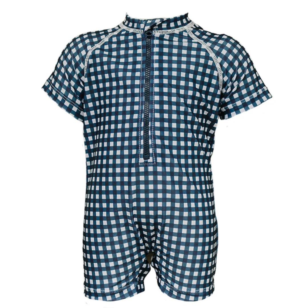 Zipper swimsuit navy gingham | Mebie