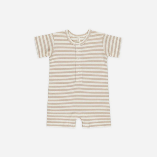 Waffle Snap Romper Oat Stripe | Quincy Mae
