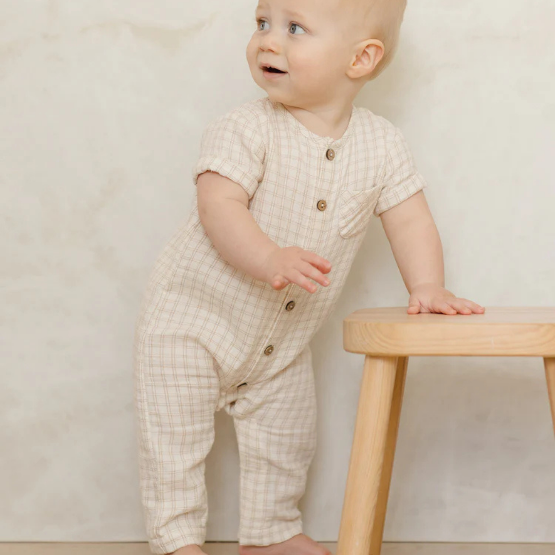 Charlie Jumpsuit Oat Check | Quincy Mae