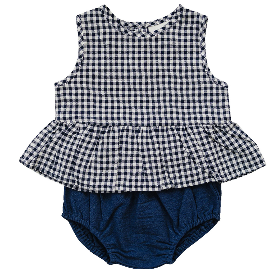 Navy Gingham peplum set | Mebie