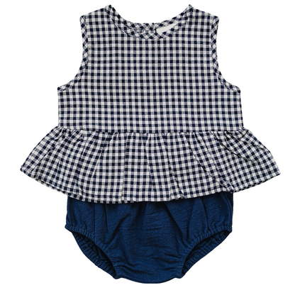 Navy Gingham peplum set | Mebie