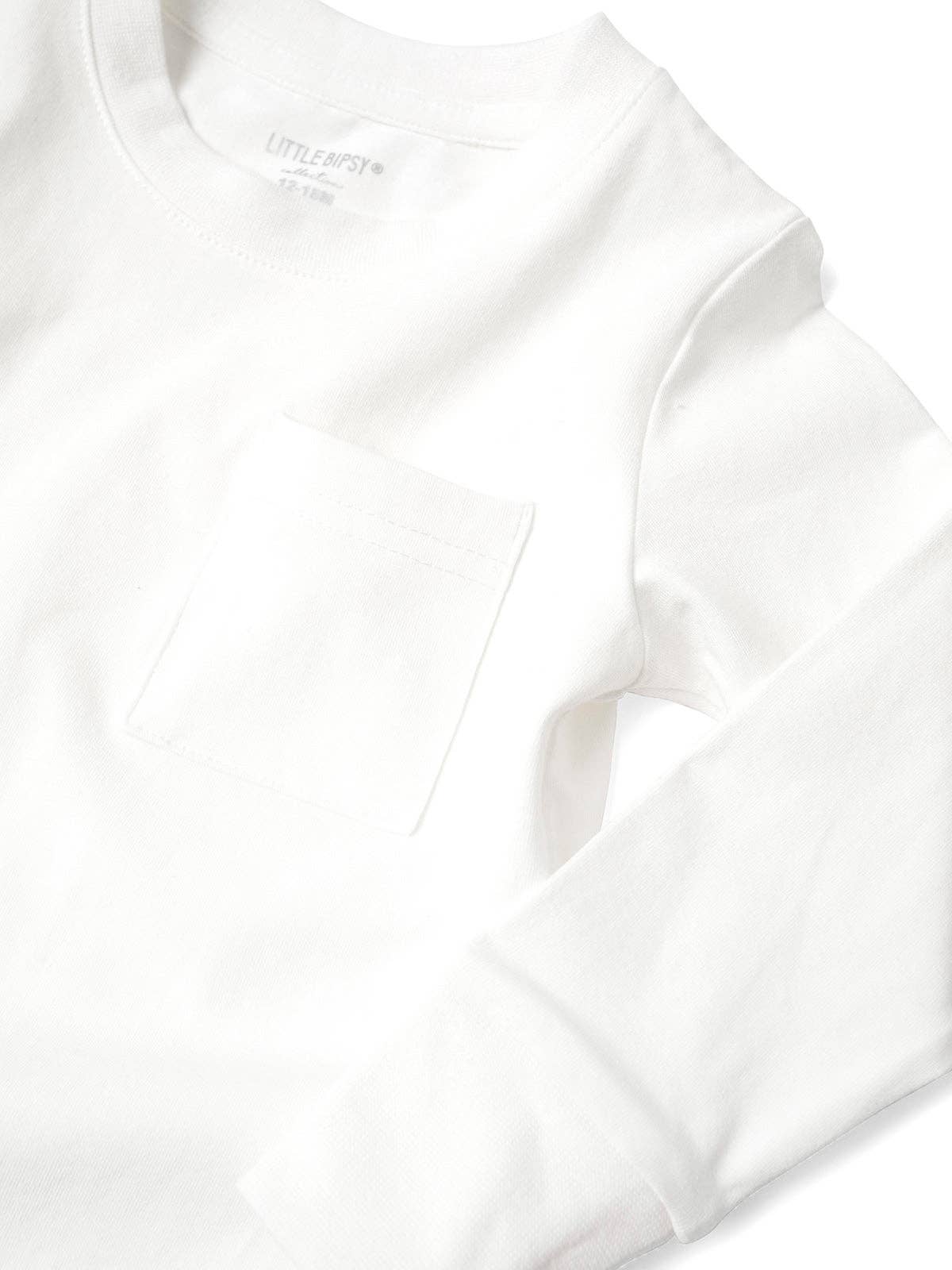 Long Sleeve Pocket Tee White | Little Bipsy