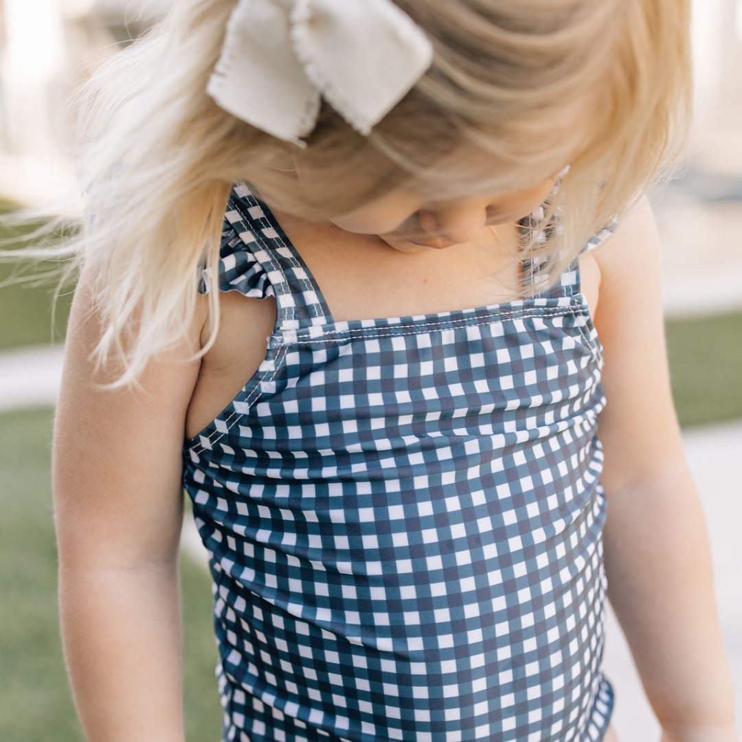 Navy Gingham One Piece | Mebie Baby