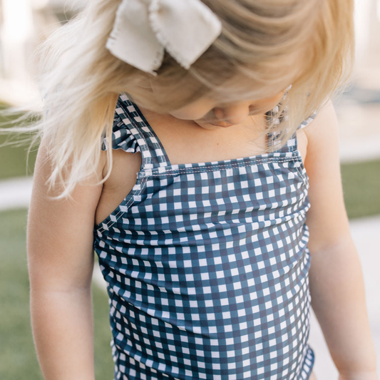 Navy Gingham One Piece | Mebie Baby