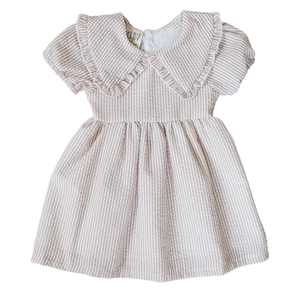 Taupe stripe Peter Pan Collar Dress | Mebie 