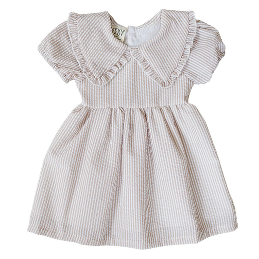 Taupe stripe Peter Pan Collar Dress | Mebie 