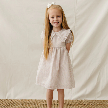 Taupe stripe Peter Pan Collar Dress | Mebie 