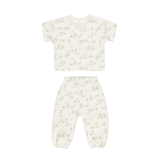 Organic cotton rabbit t-shirt and pants set | Quincy Mae