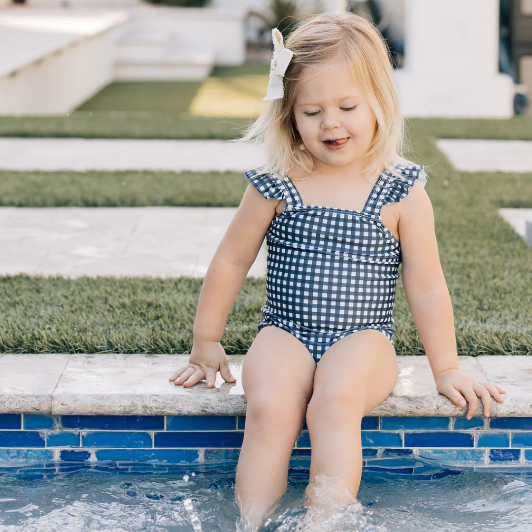 Navy Gingham One Piece | Mebie Baby