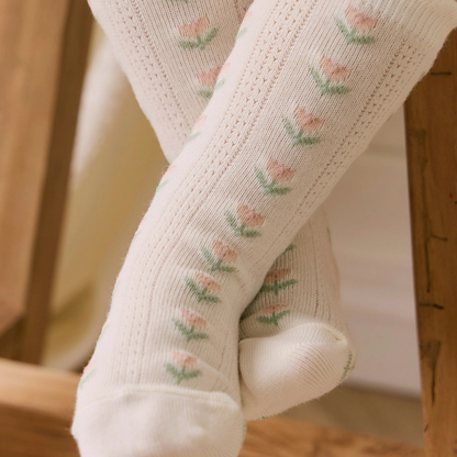 Ines Knee High Sock Floral Egret | Jamie Kay