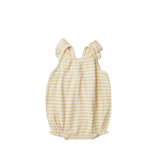 Yellow striped romper 3-6M | Quincy Mae