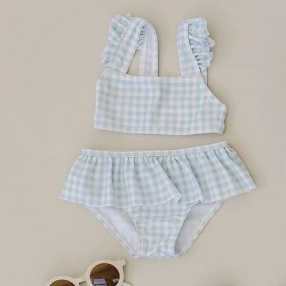 Light Blue Gingham Ruffle bikini | Mebie