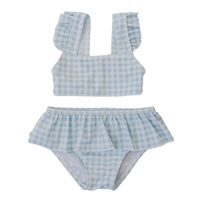 Light Blue Gingham Ruffle bikini | Mebie